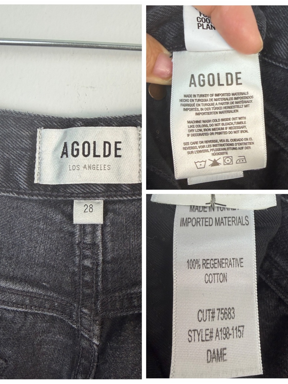 Agolde Dame High Rise Wide Leg Jeans Hitch Black 28 Regenerative Cotton Denim - Picture 14 of 16
